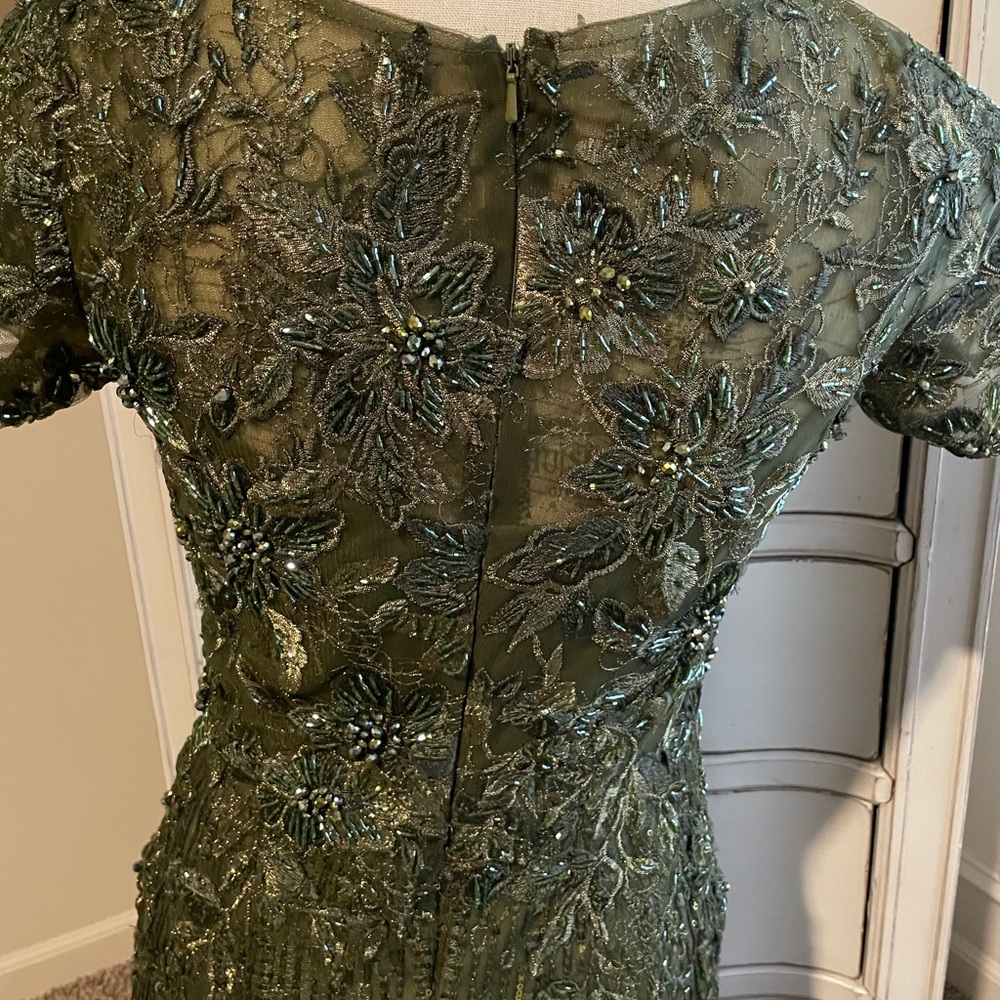 Mac Duggal 20282 Short Sleeve Embroidered Dress Gown Olive Sz 4 $798 - Picture 9 of 15